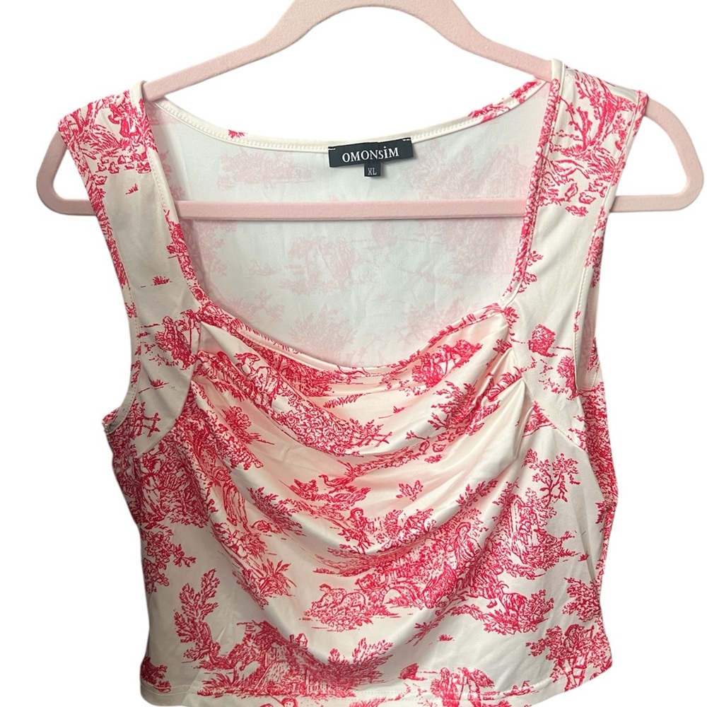 Red and White Floral Crop Top